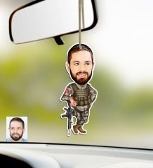 Kişiye Özel Asker Karikatürlü Ahşap Araba Dikiz Ayna Süsü-2