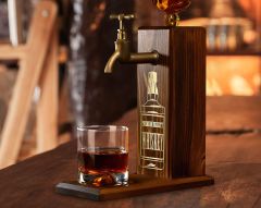 BK Gift Aynalı Altın Kabartma Musluklu Doğal Ceviz Ahşap Viski Standı, Home Bar, İçecek Dispenseri, Ahşap İçecek Çeşmesi-7