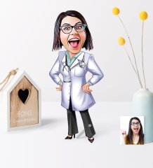 Kişiye Özel Bayan Doktor Karikatür Ahşap Biblo - 1