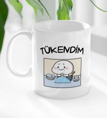 BK Gift Tükendim Tasarımlı Beyaz Kupa Bardak-1