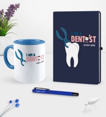Kişiye Özel Diş Hekimi Temalı Lacivert Defter Kalem Kupa Seti - 1