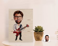 Kişiye Özel Erkek Gitarist Karikatürlü Otantik Masaüstü Ahşap Palet Çerçeve-2