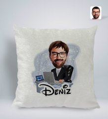 Kişiye Özel İsimli Erkek Genel Müdür Karikatürlü Kare Araç Koltuk Yastığı-1