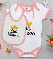 BK Kids Little Princess Tasarımlı Pembe Bebek Body Zıbın ve Mama Önlüğü Hediye Seti-1