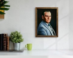 BK Home Atatürk Tasarımlı Doğal Masif Ahşap Çerçeveli Tablo 45x65cm-3