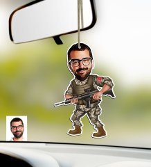 Kişiye Özel Asker Karikatürlü Ahşap Araba Dikiz Ayna Süsü-1