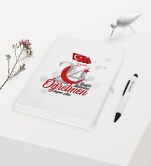 Kişiye Özel Bugün Günlerden Öğretmen Temalı Beyaz Defter Kalem Hediye Seti - 2