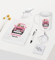 Kişiye Özel Direksiyon Öğretmeni Temalı Beyaz Defter Kalem Kupa Ayna Seti