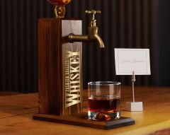 BK Gift Aynalı Altın Kabartma Musluklu Doğal Ceviz Ahşap Viski Standı, Home Bar, İçecek Dispenseri, Ahşap İçecek Çeşmesi-6