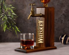 BK Gift Aynalı Altın Kabartma Musluklu Doğal Ceviz Ahşap Viski Standı, Home Bar, İçecek Dispenseri, Ahşap İçecek Çeşmesi-6