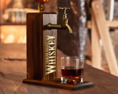BK Gift Aynalı Altın Kabartma Musluklu Doğal Ceviz Ahşap Viski Standı, Home Bar, İçecek Dispenseri, Ahşap İçecek Çeşmesi-6
