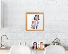 BK Home Anne Oğul Chef Karikatürlü El Yapımı Ahşap Çerçeveli Tablo-1