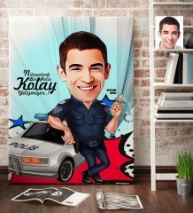 Kişiye Özel Bay Polis Karikatür Kanvas Tablo (70 x 100 cm.) 5