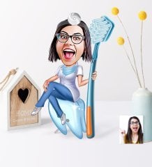 Kişiye Özel Bayan Diş Hekimi Karikatür Ahşap Biblo - 2