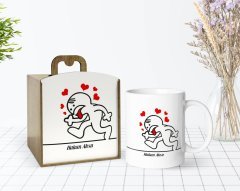 Kişiye Özel Ahşap Kutuda Aşık Çöp Adam Tasarımlı Beyaz Kupa Bardak-1