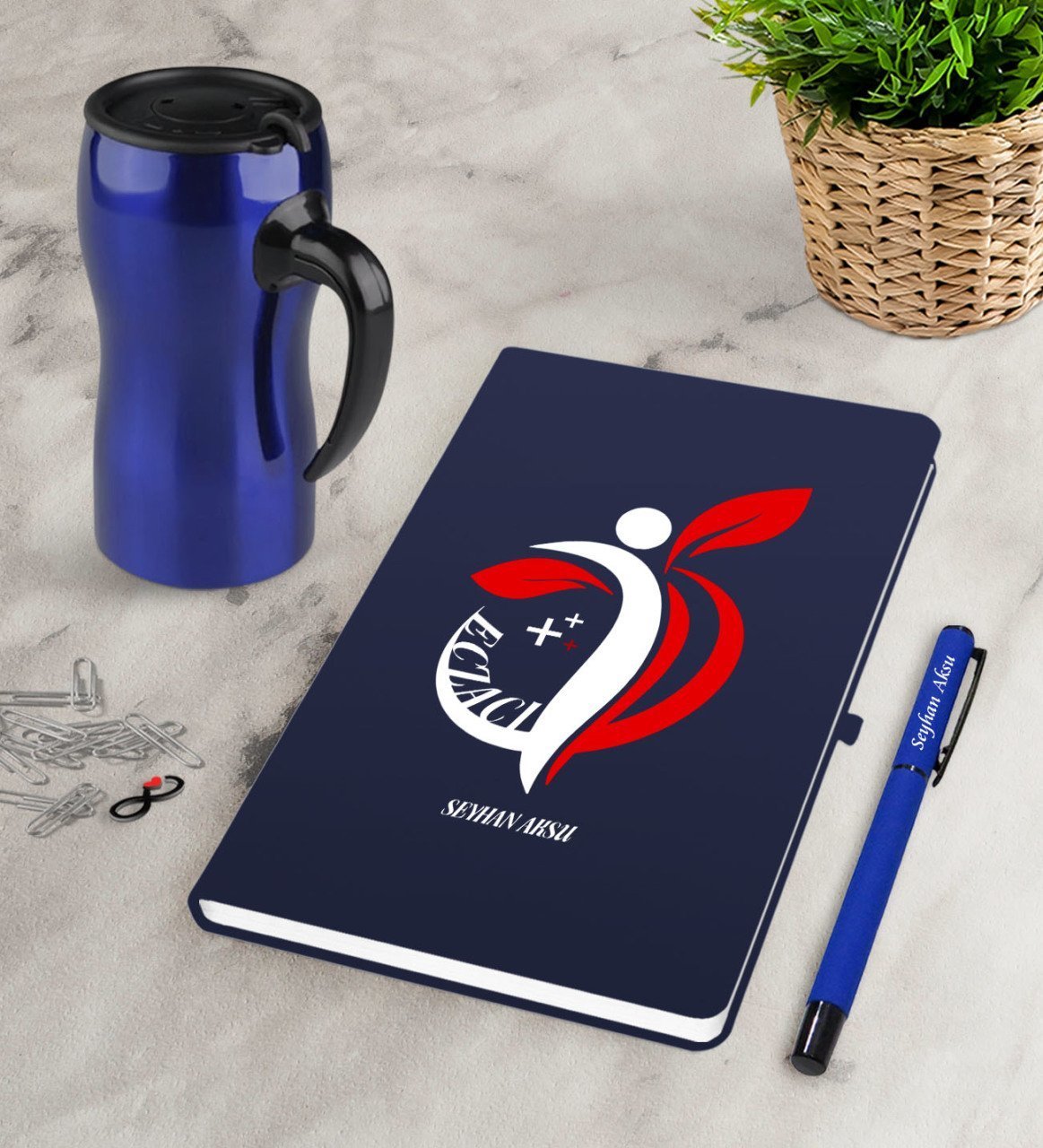 Kişiye Özel Eczacı Lacivert Defter Kalem Termos Mug Seti-4