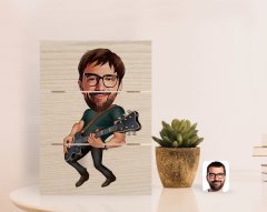 Kişiye Özel Erkek Gitarist Karikatürlü Otantik Masaüstü Ahşap Palet Çerçeve-1