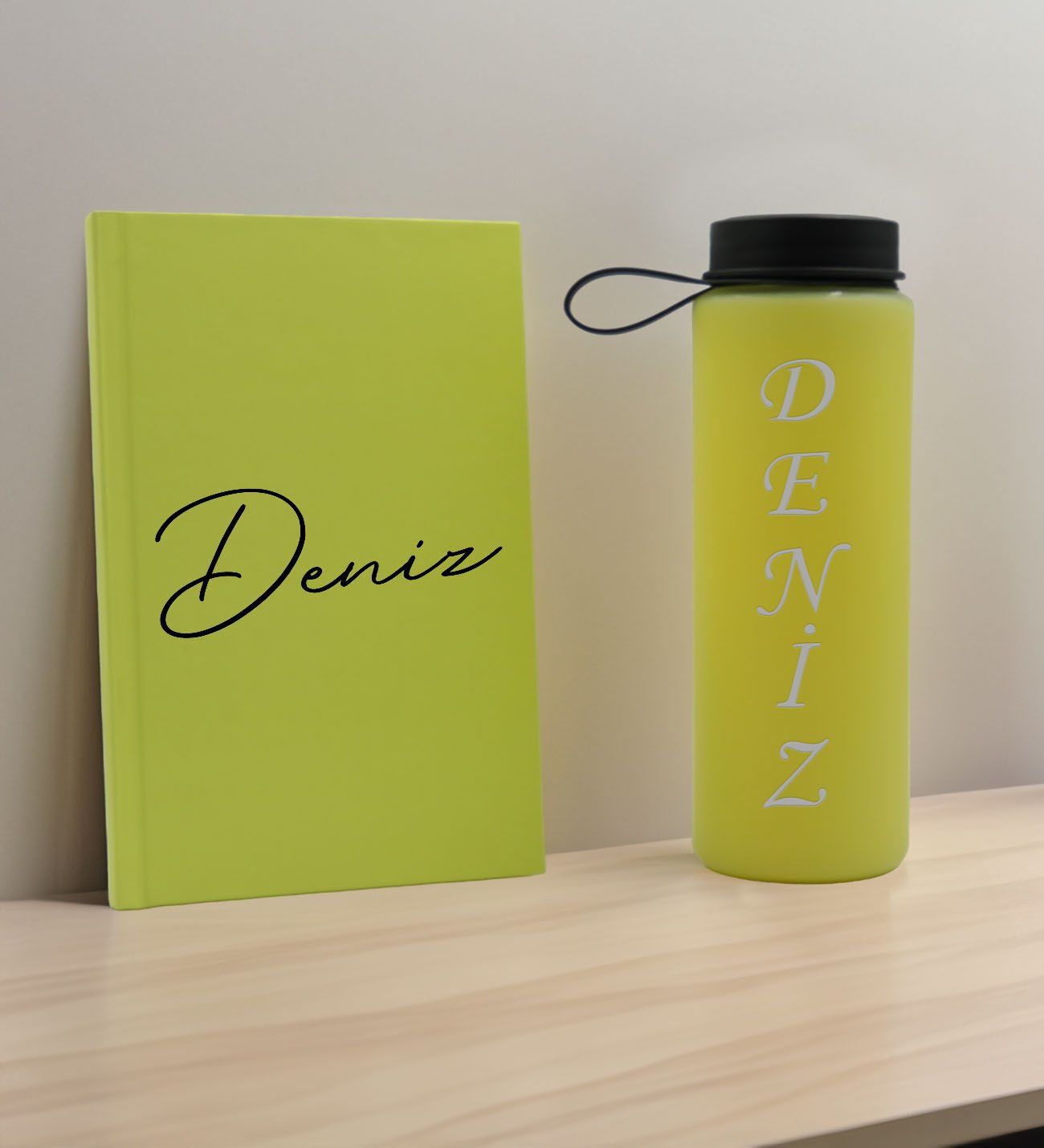 BK Gift Kişiye Özel İsimli Sarı Defter ve Matara Hediye Seti-1, Sevgiliye Hediye, Arkadaşa Hediye, Yeni İş Hediyesi