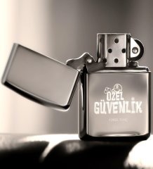 Kişiye Özel Özel Güvenlik Benzinli Gümüş Gri Metal Çakmak - 1