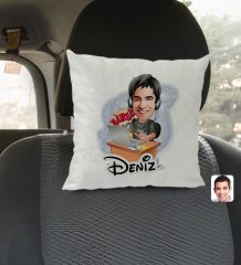 Kişiye Özel İsimli Erkek Gamer Karikatürlü Kare Araç Koltuk Yastığı-1