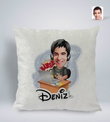 Kişiye Özel İsimli Erkek Gamer Karikatürlü Kare Araç Koltuk Yastığı-1