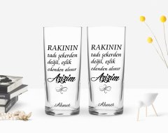Kişiye Özel Renkli Baskılı Rakının Tadı Tasarımlı İkili Rakı Bardağı Seti-1