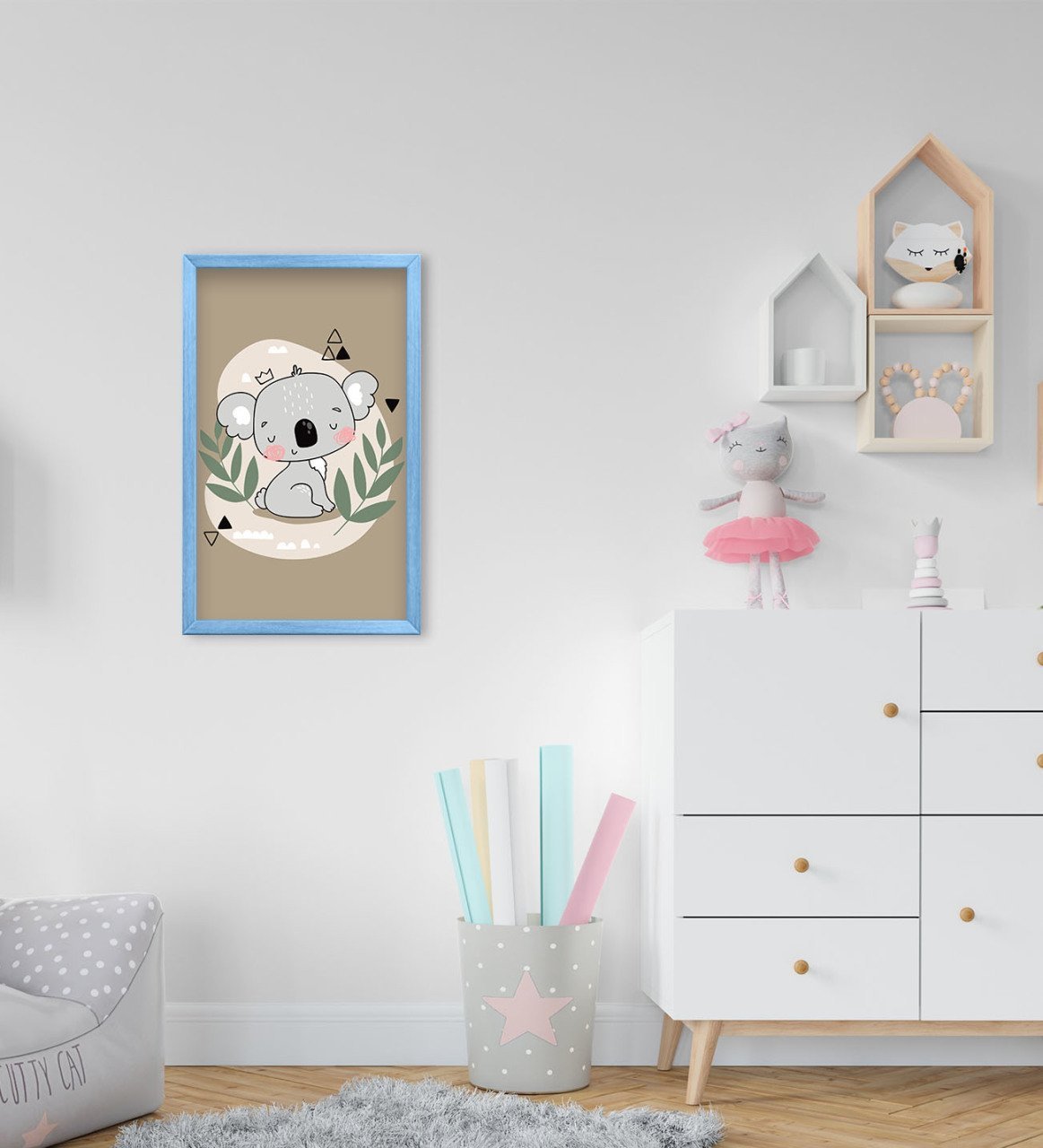 BK Home Sevimli Koala Tasarımlı Dekoratif Mavi Ahşap Çerçeveli Çocuk Odası Tablo-1
