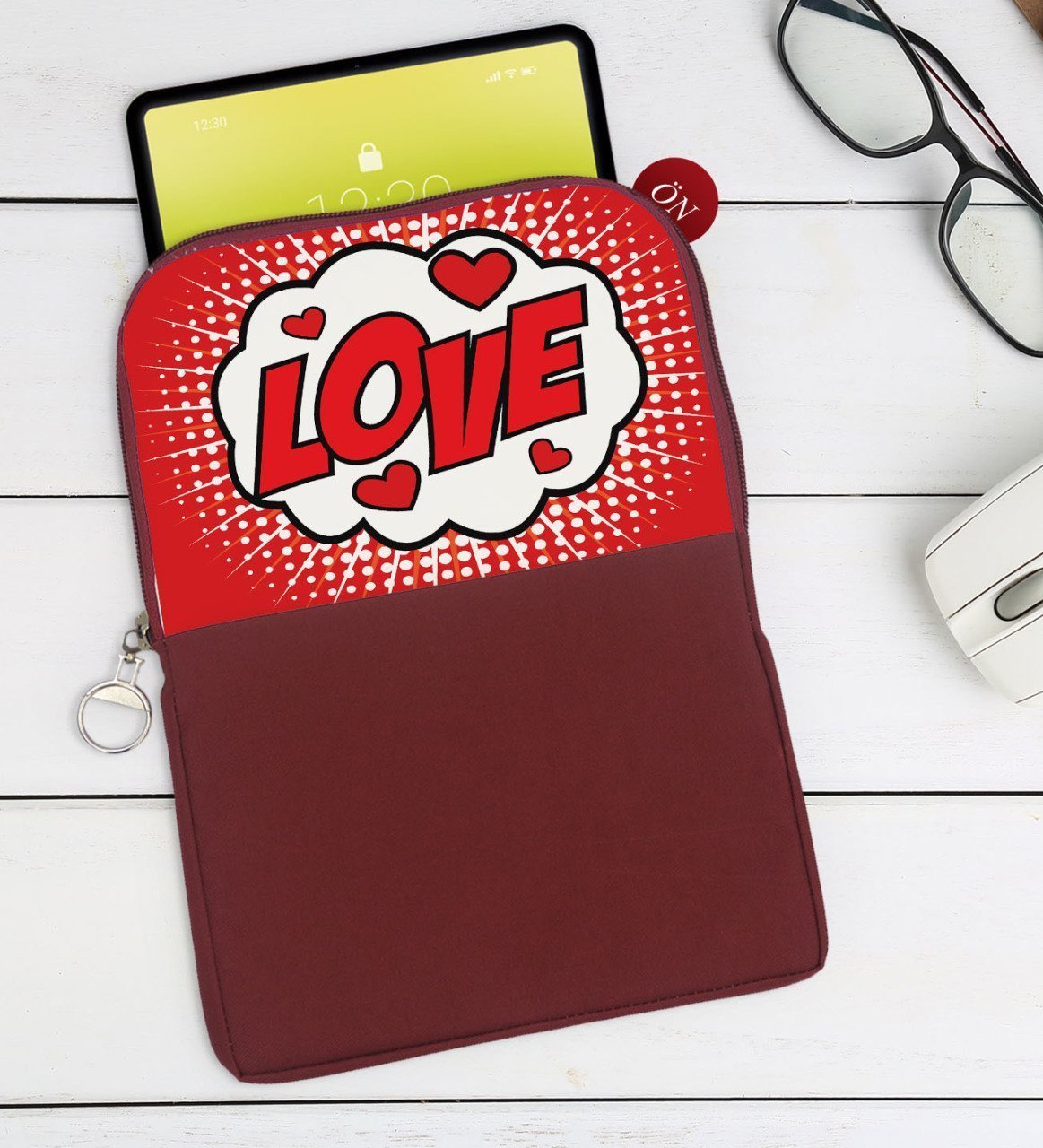 BK Gift Pop Art Tasarımlı Taşınabilir Koruyucu Tablet Kılıfı & Organizer Çanta - Bordo-5
