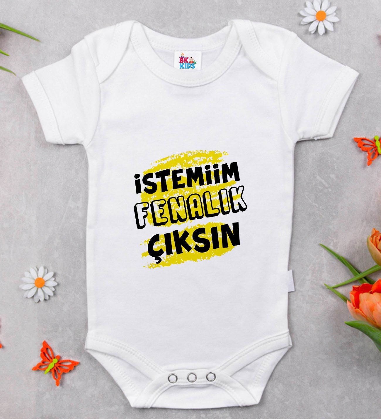 BK Kids İstemiim Fenalık Çıksın Tasarımlı Beyaz Bebek Body Zıbın-1
