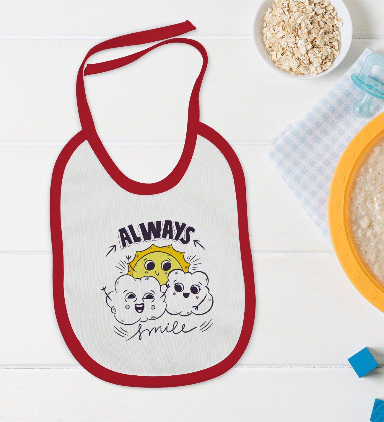 BK Kids Always Smile Tasarımlı Kırmızı Bebek Mama Önlüğü-1