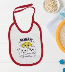 BK Kids Always Smile Tasarımlı Kırmızı Bebek Mama Önlüğü-1