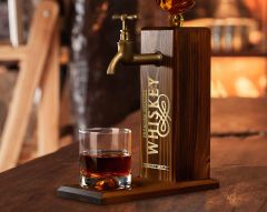 BK Gift Aynalı Altın Kabartma Musluklu Doğal Ceviz Ahşap Viski Standı, Home Bar, İçecek Dispenseri, Ahşap İçecek Çeşmesi-5