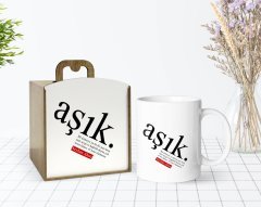 Kişiye Özel Ahşap Kutuda Aşık Anlamı Tasarımlı Beyaz Kupa Bardak-1