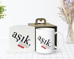 Kişiye Özel Ahşap Kutuda Aşık Anlamı Tasarımlı Beyaz Kupa Bardak-1