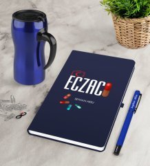 Kişiye Özel Eczacı Lacivert Defter Kalem Termos Mug Seti-3