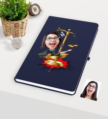Kişiye Özel Bayan Avukat Karikatürlü Lacivert Defter - 4