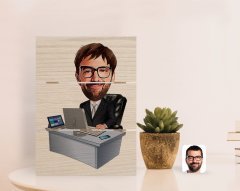 Kişiye Özel Erkek Genel Müdür Karikatürlü Otantik Masaüstü Ahşap Palet Çerçeve-1