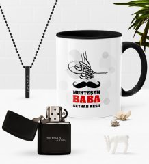 Kişiye Özel Muhteşem Baba Siyah Kupa Benzinli Çakmak Kolye Seti