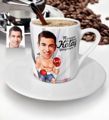 Kişiye Özel Bay Boksör Karikatür Türk Kahvesi Fincanı - 1