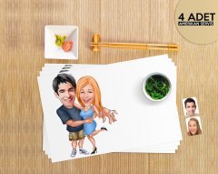 Kişiye Özel Sevgililer Karikatürlü 4 Adet Amerikan Servis Seti-14