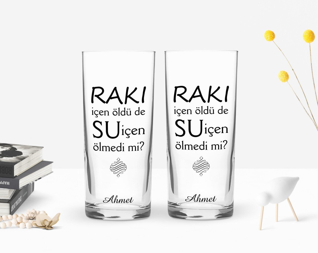 Kişiye Özel Renkli Baskılı Rakı İçen Öldü De Tasarımlı İkili Rakı Bardağı Seti-1