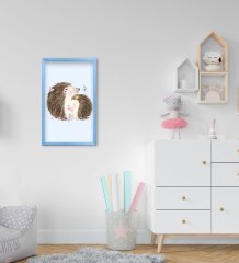 BK Home Sevimli Kirpiler Tasarımlı Dekoratif Mavi Ahşap Çerçeveli Çocuk Odası Tablo-1