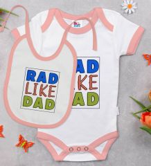 BK Kids Rad Like Dad Tasarımlı Pembe Bebek Body Zıbın ve Mama Önlüğü Hediye Seti-1