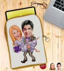Kişiye Özel Sevgililer Karikatürlü Taşınabilir Koruyucu Tablet Kılıfı & Organizer Çanta - Sarı-56