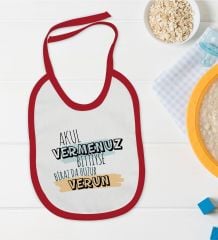 BK Kids Aful Vermenuz Bittiyse Tasarımlı Kırmızı Bebek Mama Önlüğü-1