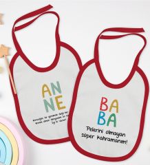 BK Kids Anne ve Baba Tasarımlı 2’li Kırmızı Mama Önlüğü-4