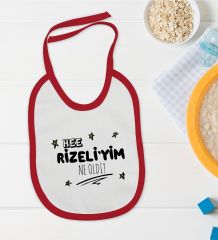 BK Kids Rizeliyim Ne Oldi Tasarımlı Kırmızı Bebek Mama Önlüğü-1