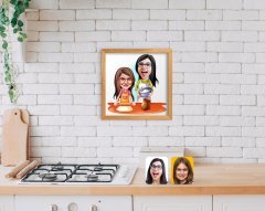 BK Home Anne Kız Karikatürlü El Yapımı Ahşap Çerçeveli Tablo-2