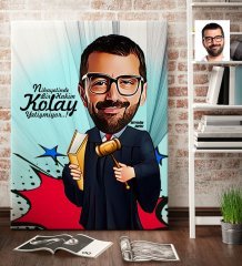 Kişiye Özel Bay Hakim Karikatür Kanvas Tablo (70 x 100 cm.) 1