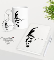 Kişiye Özel Atatürk Temalı Kupa Anahtarlık Beyaz Defter Kalem Hediye Seti-7